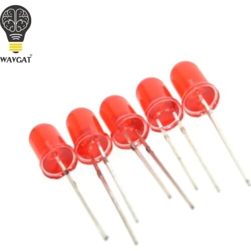 100pcs 5mm Diffused RED LED Diode DIP Round Wide Angle Through Hole 2 Pin LED Light Emitting Diode Lamp 1.8-2.0V