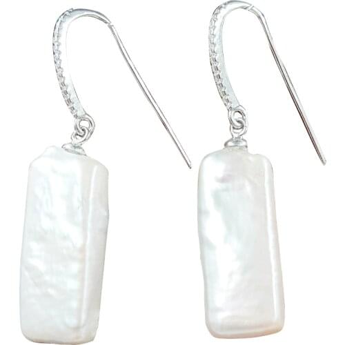 925 silver earring ,100% nature freshwater pearl -big rectangle baroque shape pearl , 10x25 MM , available white ,pink ,purple