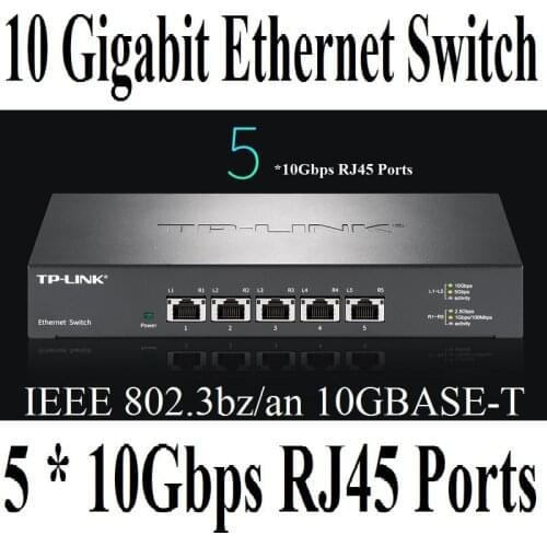 5* 10000Mbps RJ45 Ports 10GBASE-T Ethernet Switch 10 Gigabit Ethernet Network Switch IEEE 802.3an/bz/3ab/3x/1p 32K MAC Plug&Play