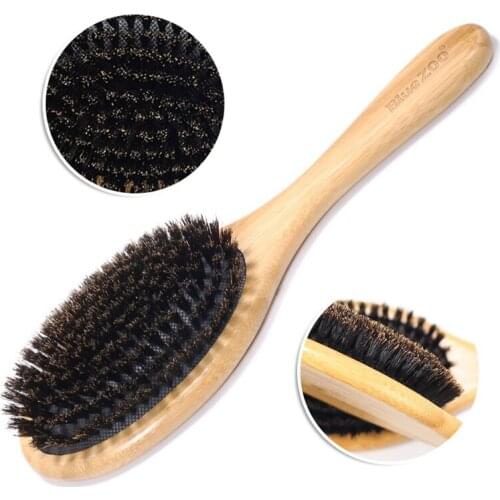 Hair Brush Wood Handle Boar Bristle Beard Comb Styling Detangling Straightening
