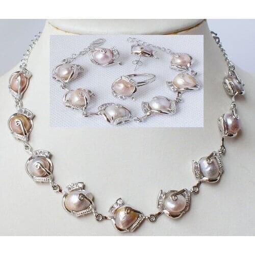 ShippingFashion jewellery freshwater pearl necklace bracelet earring ring set new
