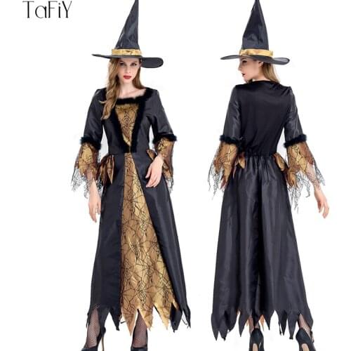 TaFiY 2017 Adult Halloween Party Cosplay Witch Costume Sexy Gothic Witch Costume Fancy Dress Costumes for Women