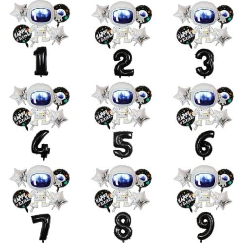 1set Outer Space Party Astronaut balloon Rocket Foil Balloons Galaxy Theme Party Boy Kids Birthday Party Decor Helium Globos