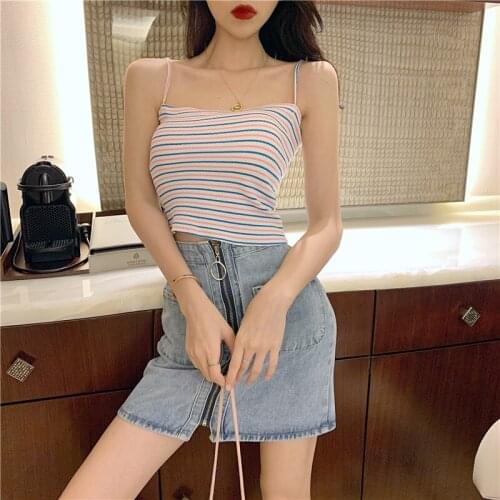 Sexy Women Brief Knitted Spaghetti Vest Summer Stripe Sleeveless Tank Tops