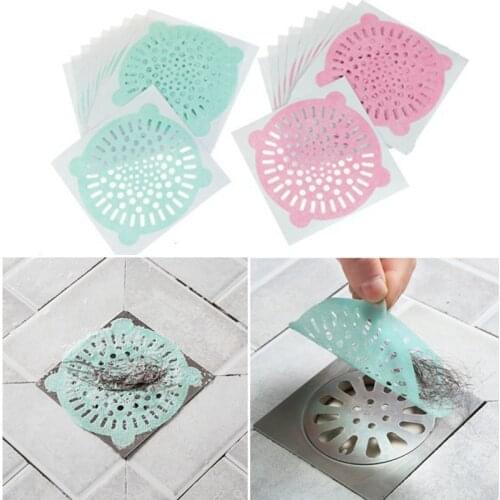 10pcs Disposable Shower Drain Hair Catcher Hairs Filter Waste Sink Anti-Blocking Strainer Bathroom Kitchen Floor Drain Sticker