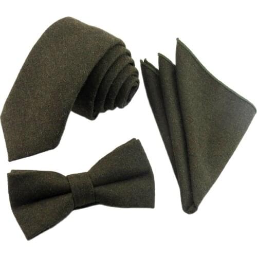 100% Wool Tie Set Dark Green Mens Ties Bowtie Pocket Square Suit Set For Men Shirt Dress Accessories Gravata Slim Cravate