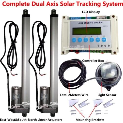 12Volt DC Complete Dual Axis Solar Tracking System -2* 12" Linear Actuator & Electronic Controller- Solar Panel Sunlight Tracker