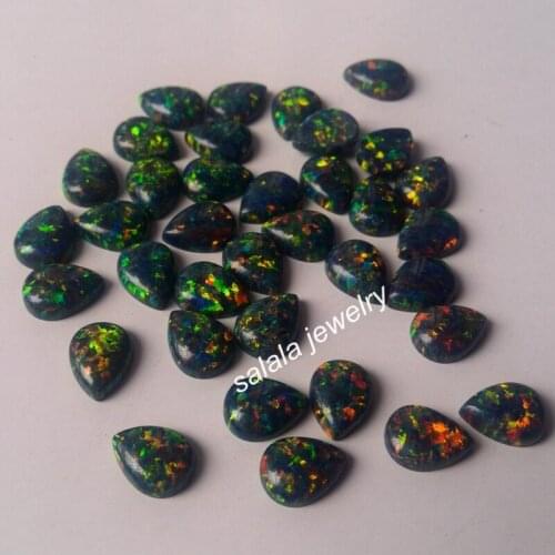 200pcs/Lot Free Shipping 6x8mm OP32 Black Fire Pear Opal,Synthetic Black Fire Opal,Pear Cabochon Opal for Body Piercing Jewelry