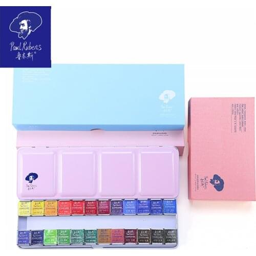 24 Colors Solid Watercolor Portable Tin Box Set Watercolor Block Mixable Spreadable Pigment for Artist Student Beginner