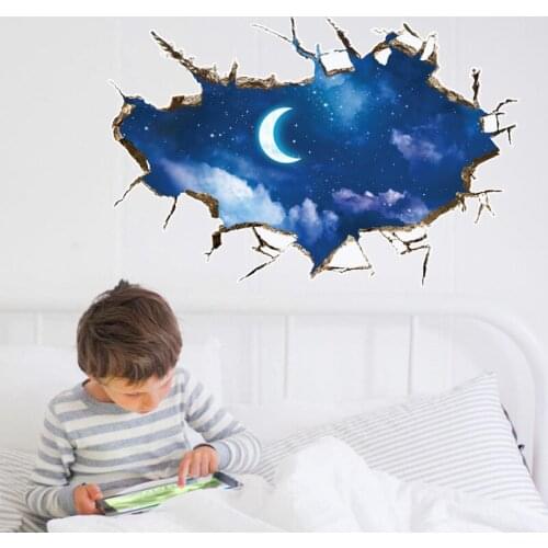 Sky Clounds Moon 3D Wall Sticker Creative Home Decor Blue Sky Wallpaper Art PVC Vinyl Room Decoration Removable