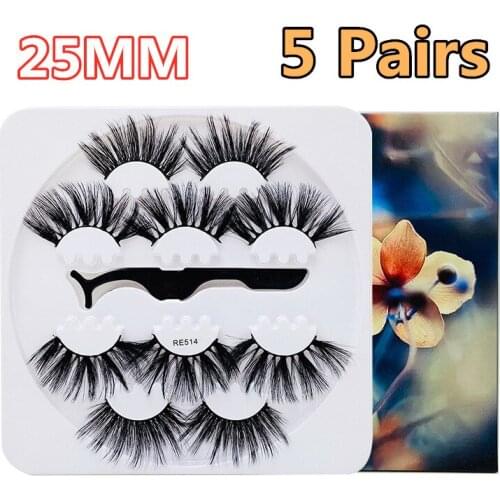 5 Pairs 3D Faux Mink Hair False Eyelashes Wispies Black Lashes Fluffies Drama Eyelashes Natural Long Soft Handmade With tweezers
