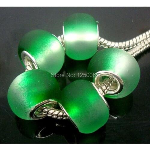 50Pcs Green Fashion tow-Tone Matting European Lampwork Glass Beads Fit European Bracelet & Necklace LGB267-1