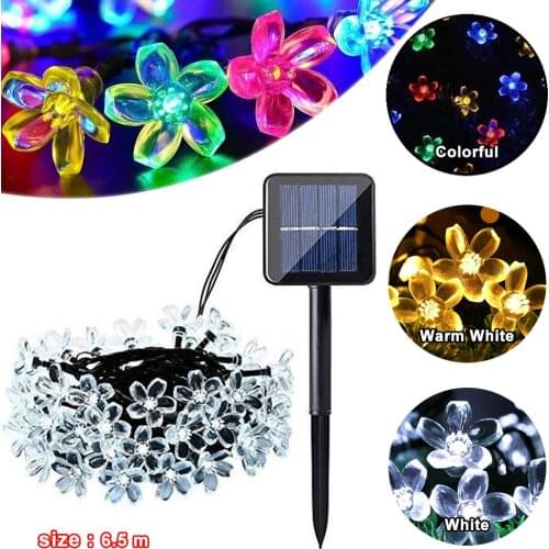 50 LEDS Peach Blossom Flower Solar Lamp 7.5M Power LED String Fairy Lights Solar Garlands Garden Christmas Decor For Outdoor