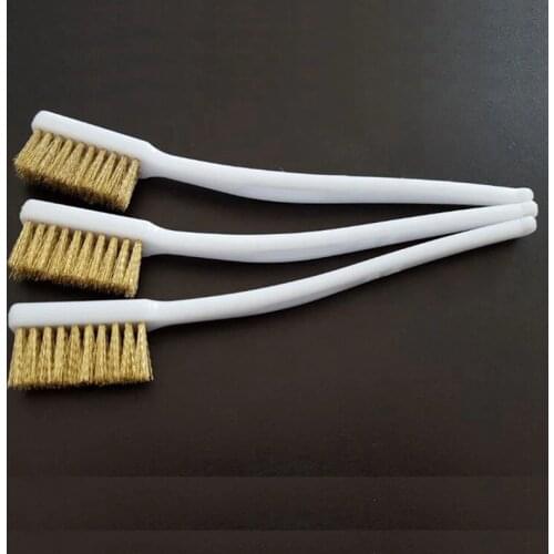 Promotion! 3 Pcs 6.9" Length White Plastic Handle Brass Bristle Wire Brush