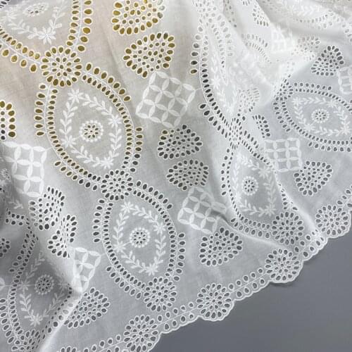 Hollow-Out Cotton Cloth Embroidered Lace Fabric Handmade DIY Womens Clothes Baby Dress Accessories Width 130cm CR2498