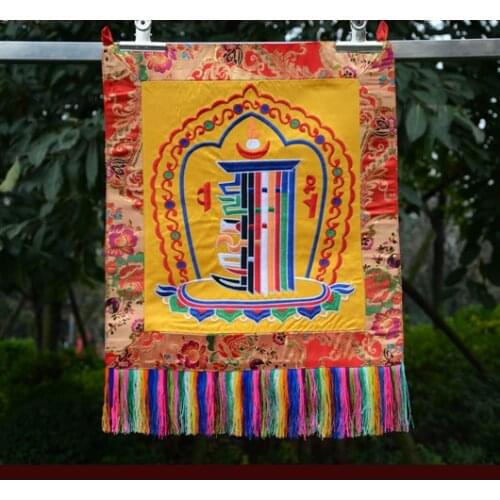 Wholesale Buddhist supplie HOME Effective protection temple WALL talisman Buddhist Kalachakra Altar embroidery Thangka painting