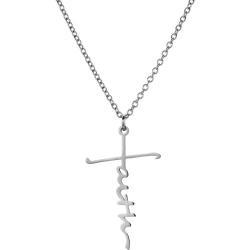 Stainless Steel Chain Necklace Gold Silver Color FAITH Cross Pendant Necklace For Women Fashion Jewelry Gift LGS1719