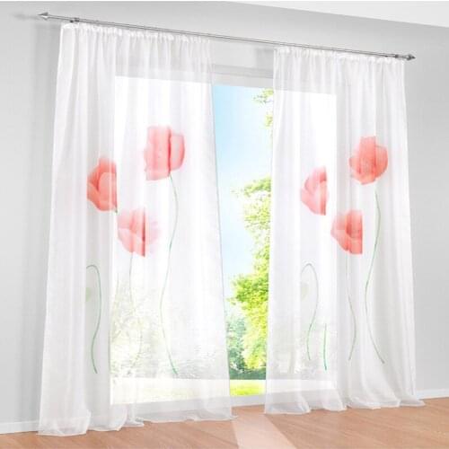Floral elegant curtains ready made tulle organza window curtains for living room bedroom voile voile window panel curtains