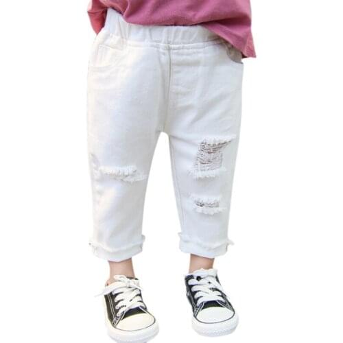 2021 Jeans Trousers Boys And Girls Mid-Waist Casual Solid Color Pants White For Kids 1-7 Years Old New Arrival
