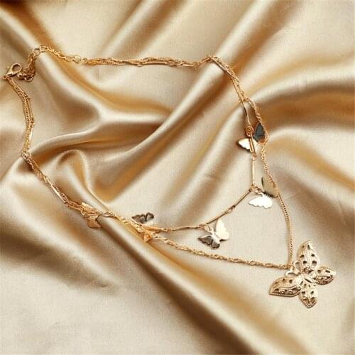 Elegance Pretty Punk Butterfly Pendant Neckalce for Women Clavicle Charming Multilayer Gold Chain Party Wedding Jewelry Gift