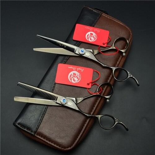 Purple dragon 6 inches Plum blossom handle left hand haircut Cutting scissors Thinning Scissors suit