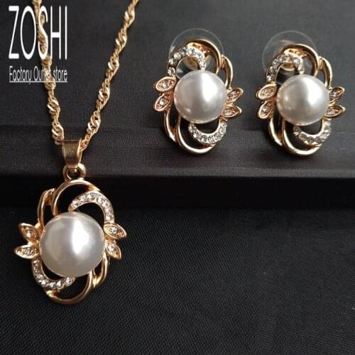 Exquisite Women Necklace Simulated Pearl Clavicle Chain Gold/Silver Plate Earring Necklace Set Fashion Wedding Party Jewelry Set