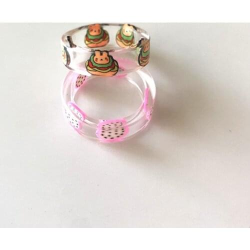 Handmade Fruit Pattern Resin Rings Crafts Materials Epoxy Ring Inside Transparent Resin Rings Jewelry For Women Romantic Gifts