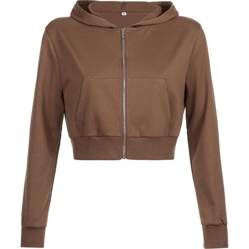 Coat Long Sleeve Solid Color Jacket Autumn Women Crop Top Zipper Pockets Hoodie for Autumn