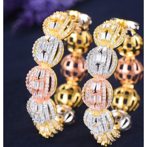 LARRAURI 2019 Luxury Wedding DUBAI Bridal Circle Hoop Earrings Disco Ball Cubic Zircon Statement Big Hoop Earrings For Women