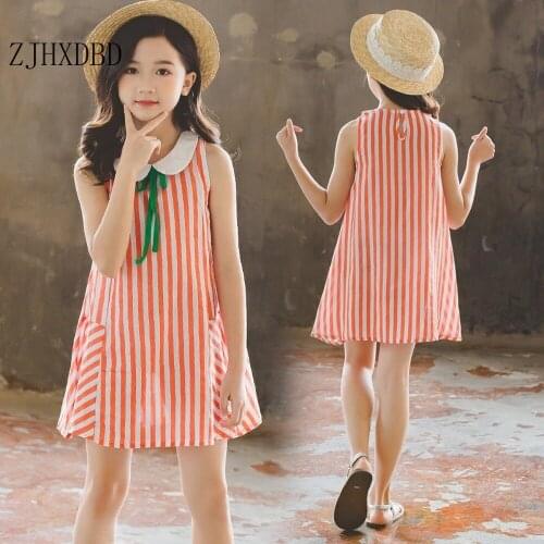 Summer 2020 Korean Childrens Girl Dress Sleeveless Ruffled Children Clothes Pink Yellow Green Casual Dresses Kid Cute A-line