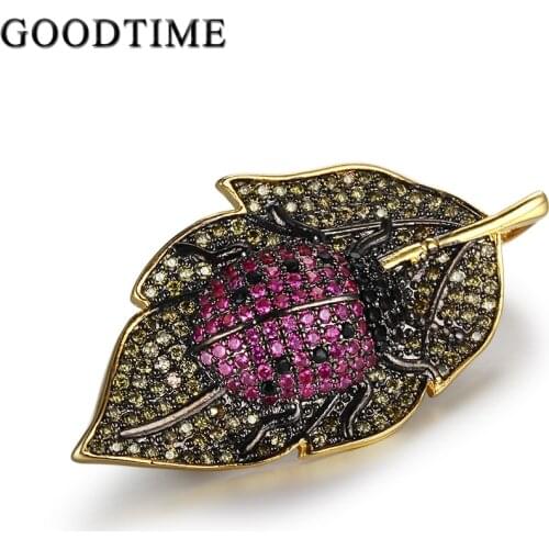 Fashion Insect on Leaf Brooch Pin High Quality Women Jewelry Dress Accessory Purple Seven-Spot Ladybug Leaves Brooches For Women