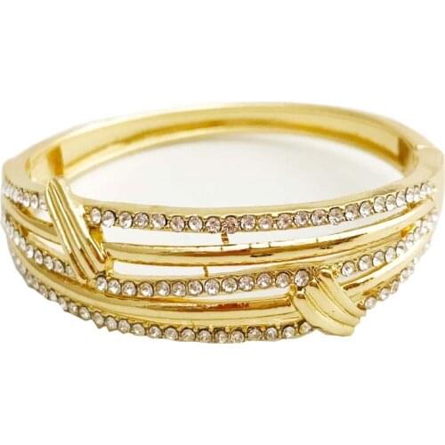 FashionCrystal Bangles In Gold Side Open Ladies Hand Bracelets Luxury Jewelry Bracelets for Women Arabic Chic Cuff Bangles