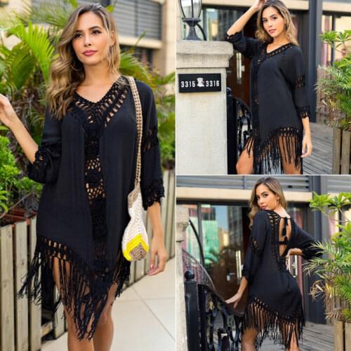 Fashion Women Bathing Suit Lace Crochet Bikini Hollow Out Sexy Fashion Loose Swimwear Cover Up Beach Dress