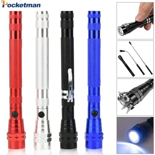 Portable Flashlight Flexible Head Flashlight Torch Telescopic Flexible 3 LED lamp Bottom double magnet pick up artifact