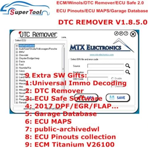 Latest DTC Remover V1.8.0.5 ECU Remap Programmer+9 Extra ECU Tuning SW For Kess Ktag Fgtech Software Car ECU Fault Code Remover