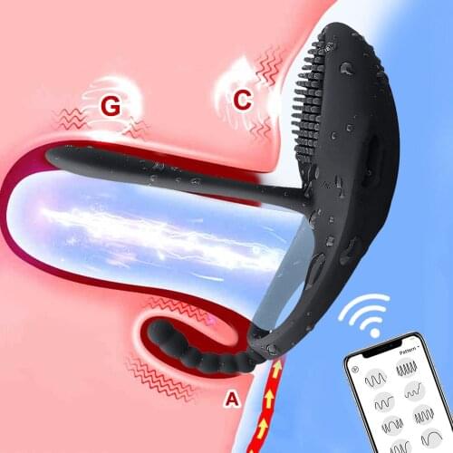 APP Remote Control Delayed Ejaculation Vibrator Cock Ring Couples Resonance Three-Point Stimulation Penis Ring Vibrator