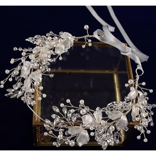 European Handmade Brides Hairbands Crystal Soft Headbands Bridal Flower Hair Accessories Crystal Headpieces