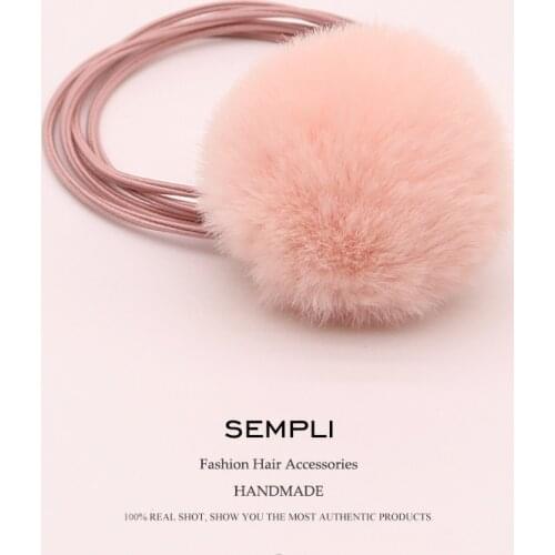 Sempli Colors Pom Pom Hairball Plush Ball Rabbit Tail Elastic Hair Bands For Women Girls Hair Band Kid Children Rubber Band