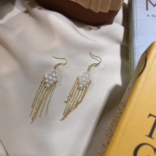 High quality Natural Fresh-Water Pearls Drop-Earrings,rhombus Tassel original design handmade women earrings,lady gift favor