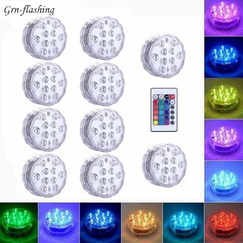 10 Led Submersible Light for Garden Swimming Pool Fountain Spa Party Bathroom IP68 Waterproof Underwater Lamp Remote Control LED