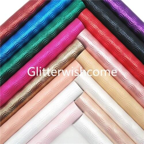 Glitterwishcome 21X29CM A4 Size Wave Pattern Embossed Synthetic Leather, Faux Leather Fabric Sheets for Bows GM1001A