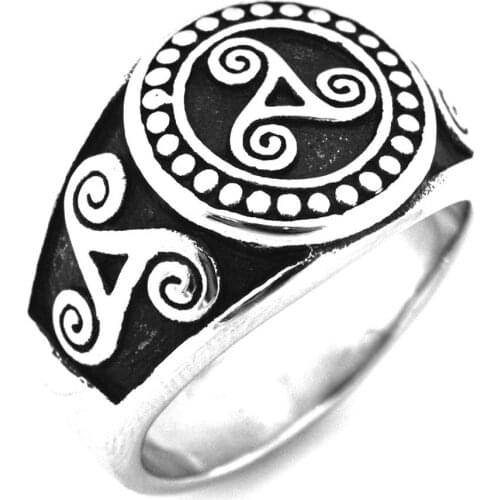 FANSSTEEL Stainless Steel Jewelry Cross Triad Triskele Swirl Wind Wheel Ring FSR20W54