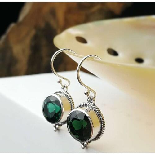 Womens circular section of Thai silver green crystal earrings han edition earring sterling silver jewelry wholesale
