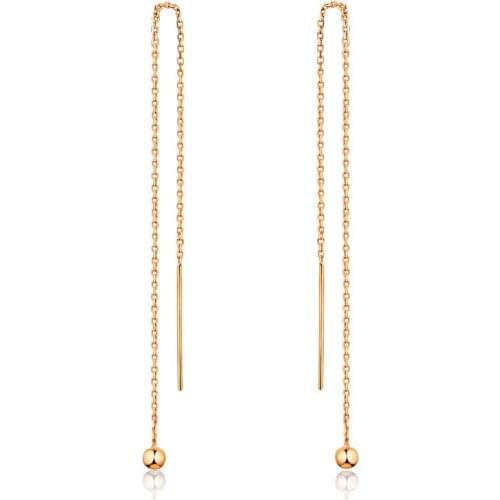Solid AU750 Rose Gold Earrings Women Long Link Smooth Beads Dangle Earrings