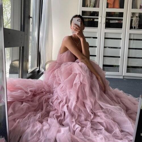 Pretty Elegant Prom Dress 2021 Sweetheart Spaghetti Strap Ruffles Tulle Ball Gown Floor Length Women Formal Evening Party Gowns