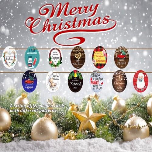 12pcs Decorative Pendants Christmas Cartoon Patterns Print Hanging Ornament Wood Artware for Home Shops Decoration