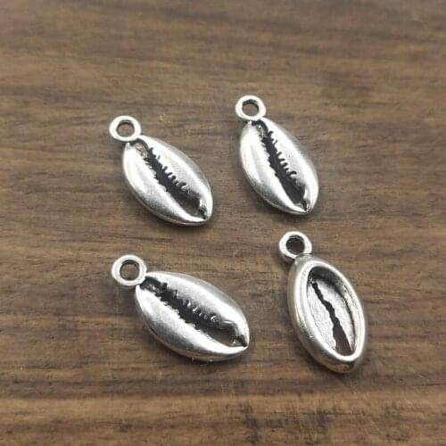 12pcs Charms Bohemian Cowrie Conch Shell 17x8mm Antique silver color Plated Pendant Making DIY Handmade Tibetan Finding Jewelry