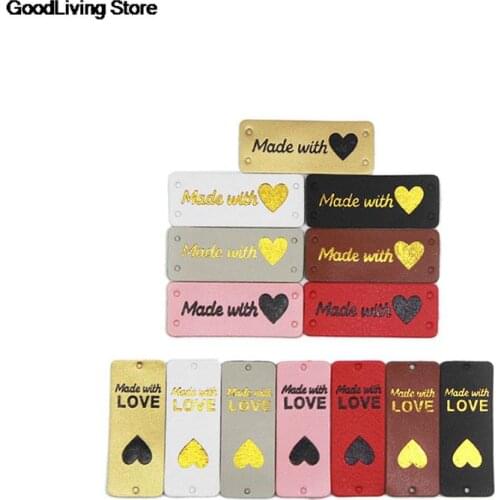 20Pcs PU Leather Tags Handmade With Love Labels Sewing Craft Hand Made Tags For Clothes Bags Shoes Knitting Tags Lables 5x2CM