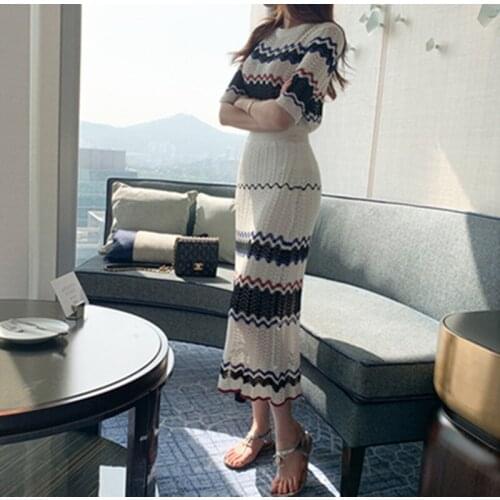 2020 New Summer Dress for Ladies Elegant Striped Fitted Shaped Slim Maxi Vinatge Dress Hot Summer Comfort Sheath Dress Veranos