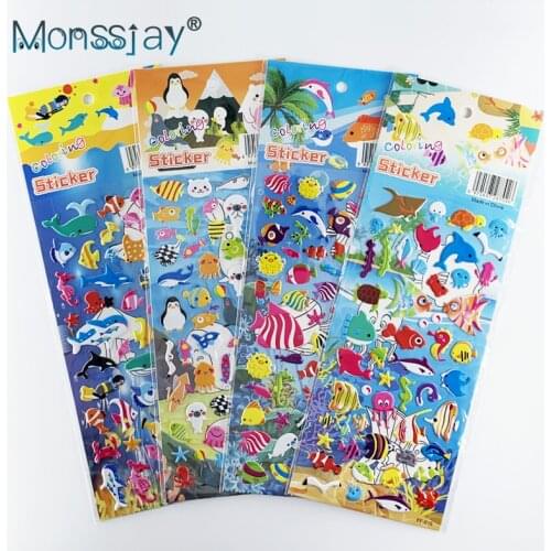 4 Sheets/set cartoon marine life whale dolphin sea fish sticker for Children DIY scrapbook 3D bubble stickers toy kids gift